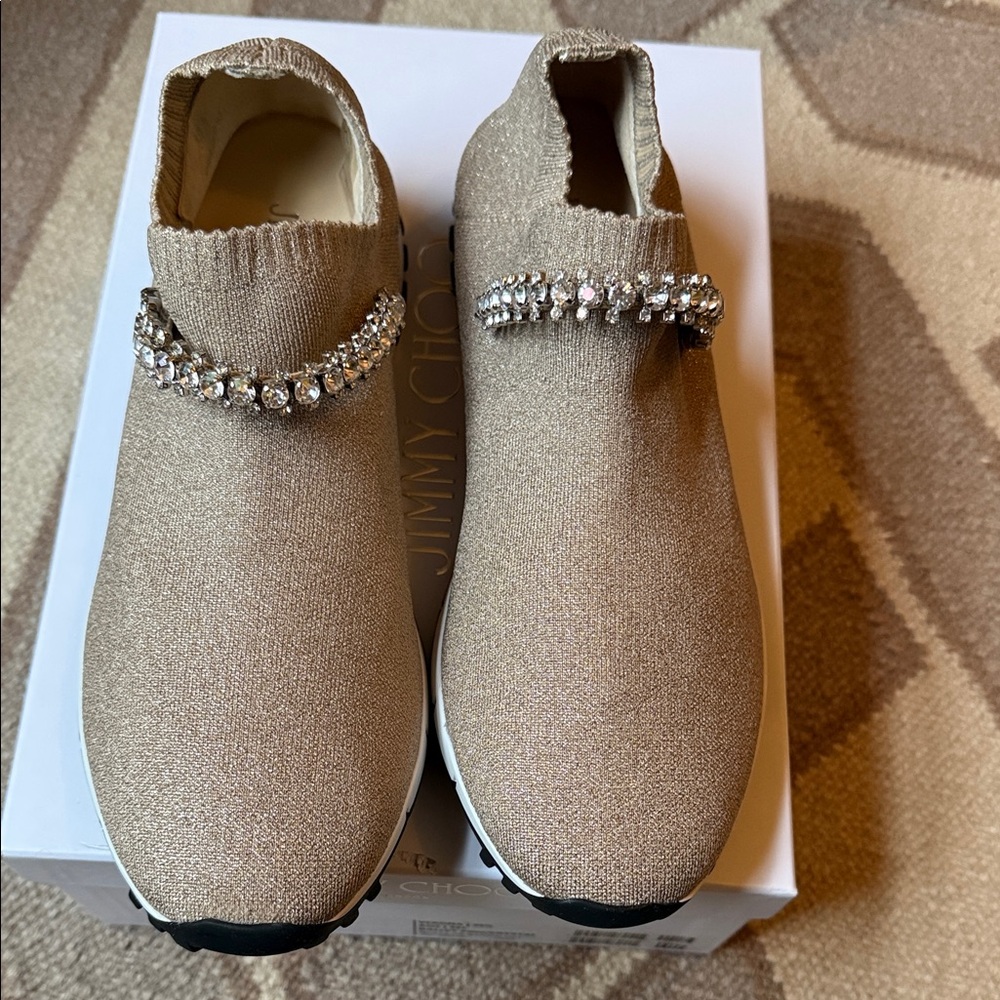 Verona Crystal-Embellished Metallic-Knit Sneaker, Jimmy Choo - Picture 2 of 7